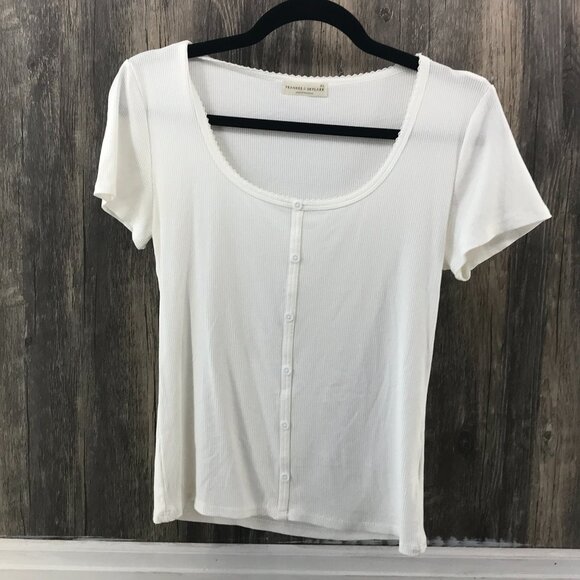 Frankee & Skylarr white ribbed knit scoop neck t-shirt size XL - Picture 1 of 4